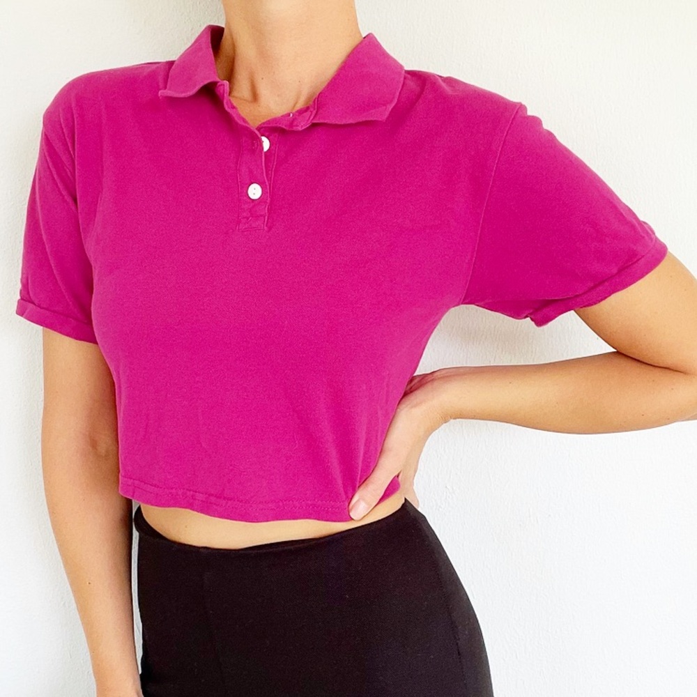 Wild Fable magenta pink cropped length short sleeve cotton polo top size medium
